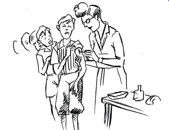 dessin d'une Infirmière faisant piqure à un patient