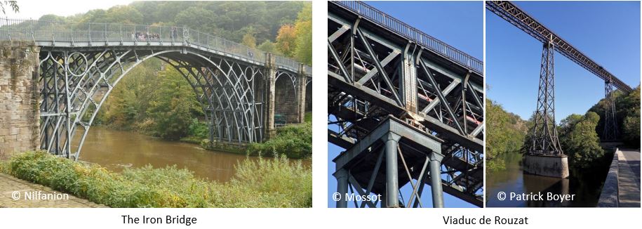 Iron-Bridge-Angleterre-et-viaduc-de-Rouzat-France-ponts-metalliques