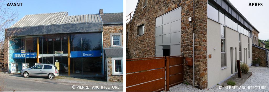 Pierret-Architecture-facade-avant-apres-transformation-garage-Marchin